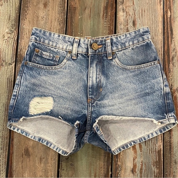 Rapsodia 22 (XS) Denim Shorts Womens Distressed Mid Rise Logo 100% Cotton - Picture 1 of 10